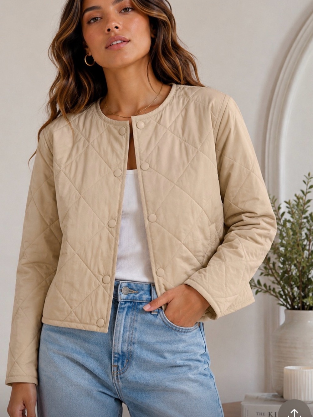 Beige lightweight Quilted Snap-Front Jacket‎ medium